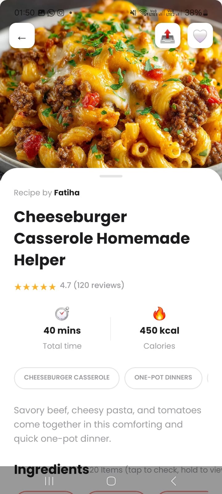 ZestPlate mobile app recipe detail screen with interactive ingredient checklists